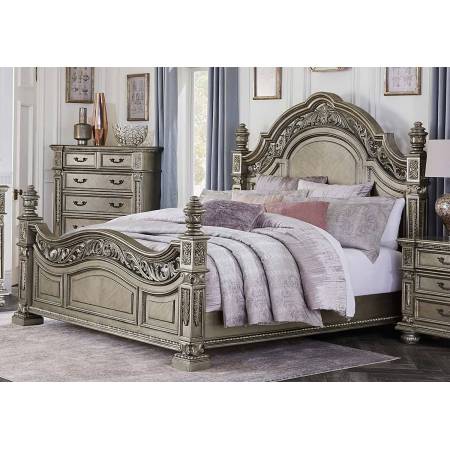 1824PG-EK Catalonia Eastern King Bed - Traditional Platinum Gold Finish with Cherry Veneer