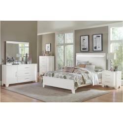 1678WK-EKGr Kerren or Keren Upholstered Eastern King Bedroom Set - White High Gloss