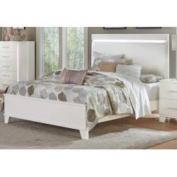 1678W-1 Kerren or Keren Upholstered Queen Bed with LED Lighting - White High Gloss
