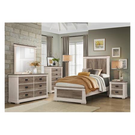 1677T-Gr Arcadia Twin Bedroom Set - White Framing and Variegated Gray Printed Faux-Wood Grain Veneer