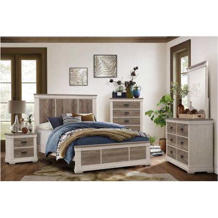 1677K-EKGr Arcadia Eastern King Bedroom Set - White Framing and Variegated Gray Printed Faux-Wood Grain Veneer
