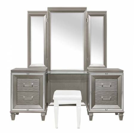 1616-15 Tamsin Vanity Dresser with Mirror - Silver-Gray Metallic