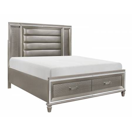 1616K-1CK Tamsin Platform California King Bed with Footboard Storage and LED Lighting - Silver-Gray Metallic