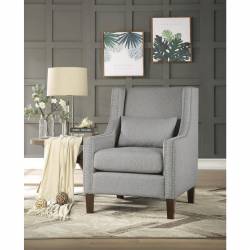 1114GY-1 Accent Chair w/ Kidney Pillow, Light Gray 100% Polyester