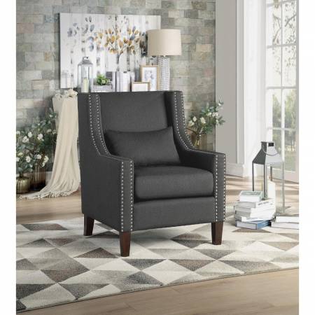 1114DG-1 Accent Chair w/ Kidney Pillow, Dark Gray 100% Polyester