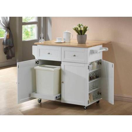 900558 Transitional Natural Brown And White Kitchen Cart