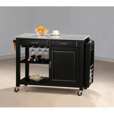 5870 Black Kitchen Cart With Granite Top