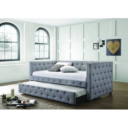 302161 Mockern Upholstered Daybed With Trundle Light Grey