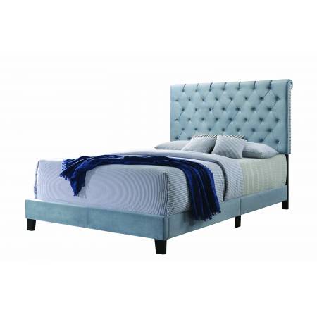 310041F Warner Upholstered Full Bed Slate Blue