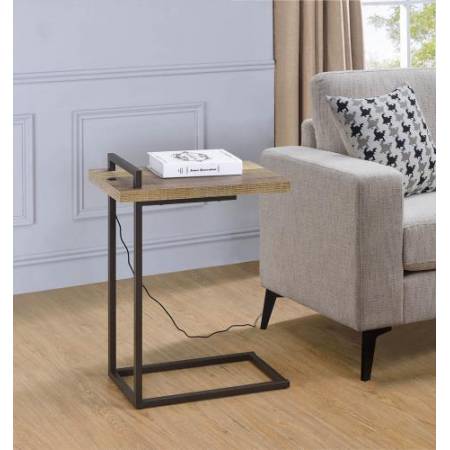 931126 Rectangular Accent Table With USB Port Weathered Pine