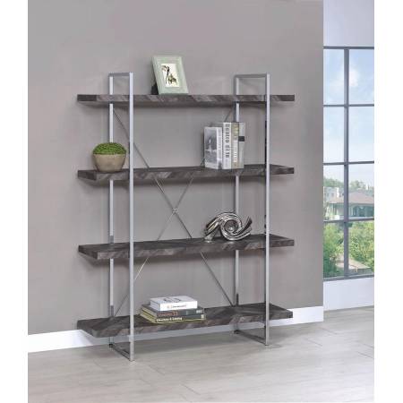 Grimma 4-Shelf Bookcase Rustic Grey Herringbone 802613