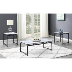 3-Piece Occasional Set White Faux Marble And Dark Gunmetal 708153