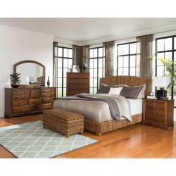 Laughton Rustic Brown Upholstered California King Bed 4PC SET (KW.BED,NS,DR,MR) 300501KW-S4