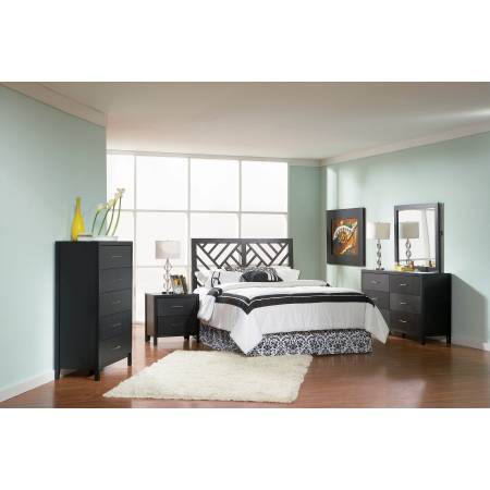 Grove Transitional Black Queen Headboard 4PC SET (Q.BED,NS,DR,MR) 300370-S4