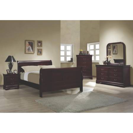 Louis Philippe Queen Sleigh Panel Bed 4 Piece Set (Q.BED,NS,DR,MR) 203971Q-S4