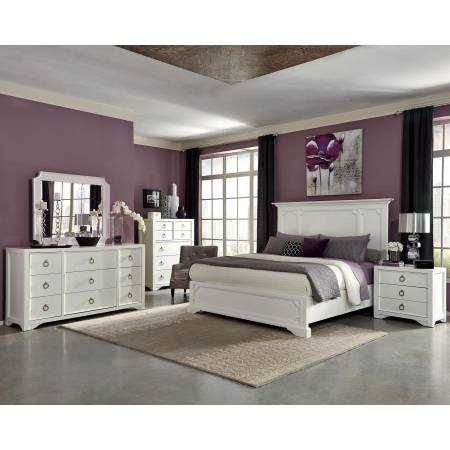 Furiani Transitional White Queen Five-Piece Set (KE.BED,NS,DR,MR) 203351Q-S5