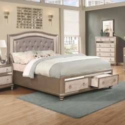 204180KW Bling Game Upholstered California King Bed with Footboard Storage