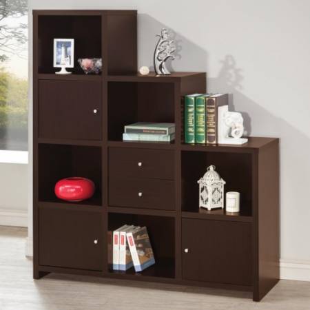801170 Bookcases Asymmetrical Bookshelf with Cube Storage Compartments
