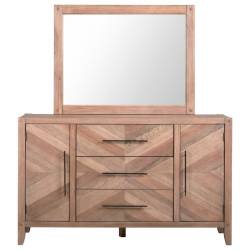 204613+204614 Auburn Dresser and Mirror Set with Chevron Inlay Design