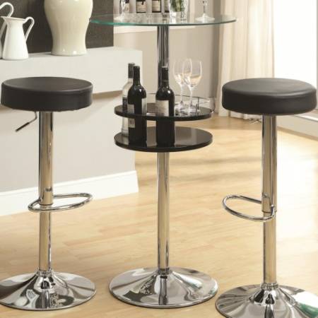 120715 Bar Units and Bar Tables Black Bar Table with Tempered Glass Top and Storage