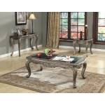 8054-3PK COFFEE TABLE W/GRANITE TOP + ANTIQUE SILVER SOFA TABLE + ANTIQUE SILVER END TABLE