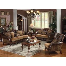 05495+05496+05497 BONDED LEATHER/CHENILLE 3PC SETS SOFA + LOVESEAT + CHAIRS