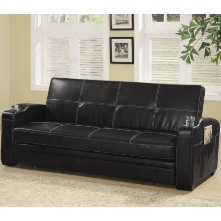 Sofa Beds and Futons Faux Leather Sofa Bed with Storage and Cup Holders 300132