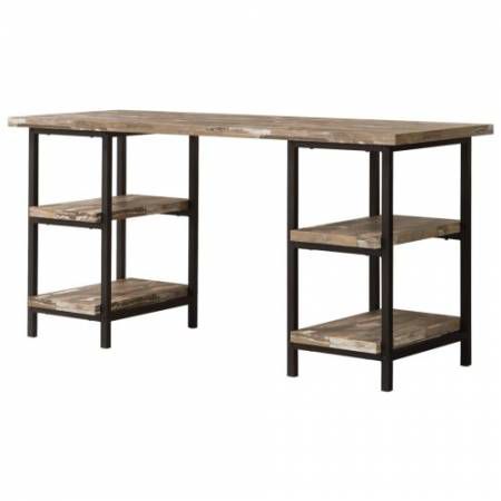 Skelton Modern Rustic Writing Desk with Metal Frame and Distressed Finish Top & Shelves
