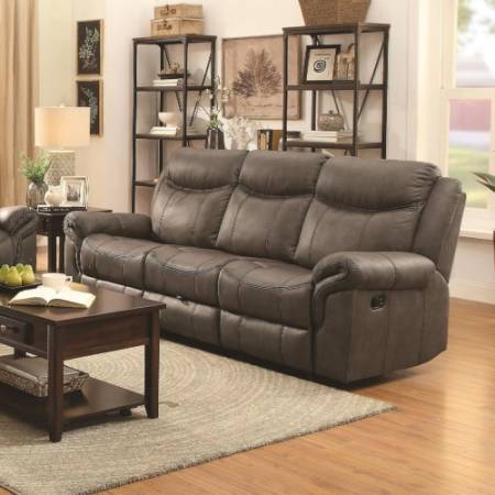 Sawyer Motion Motion Sofa with Pillow Arms and Outlet TWO TONE TAUPE