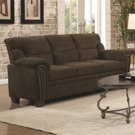 Clemintine by Coaster Casual Padded Sofa with Nail Heads BROWN
