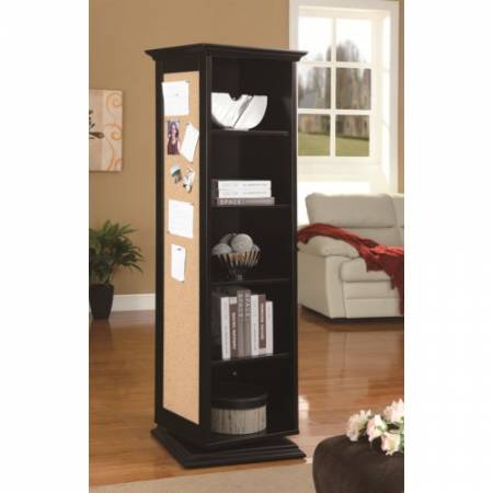 910083 Accent Cabinets Swivel Cabinet with Storage Shelves, Cork Board, and Mirror