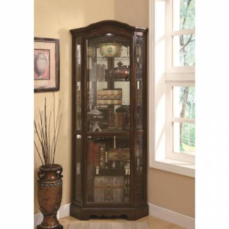 Curio Cabinets 5 Shelf Corner Curio Cabinet with Shaped Crown & Base 950175