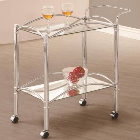 Kitchen Carts Chrome Serving Cart with Mirrored Bottom Shelf and Casters 910077