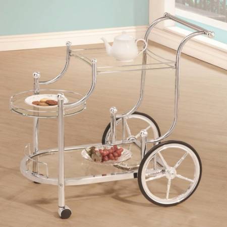 Kitchen Carts Traditional Wheeled Serving Cart with Chrome Finials 910076