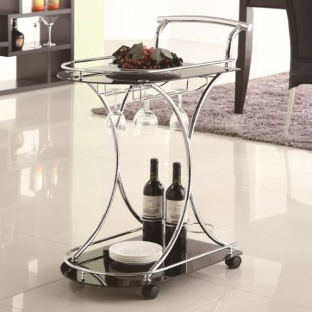 Kitchen Carts Serving Cart with 2 Black Glass Shelves 910001