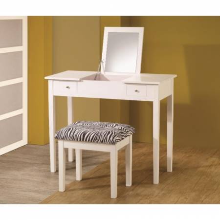 Vanities Contemporary White Lift-Top Vanity with Upholstered Stool 300285