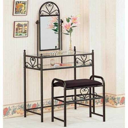 Vanities Casual Metal Vanity with Glass Top and Stool with Fabric Seat 2432