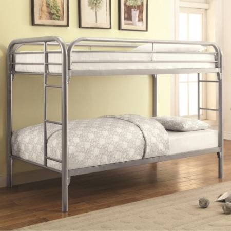Metal Beds Twin Over Twin Bunk Bed with Built-In Ladders 2256V