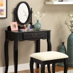 SAMANTHA VANITY W/ STOOL, BLACK CM-DK6433BK