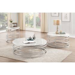 3608SV Brassica 3PC SETS Large Round Cocktail Table + Large Round Cocktail Table + Round End Table with Faux Marble Top