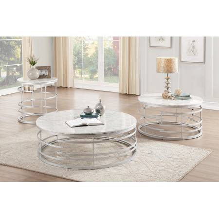 3608SV Brassica 3PC SETS Large Round Cocktail Table + Large Round Cocktail Table + Round End Table with Faux Marble Top