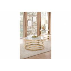 3608 Brassica 2PC SETS Round Cocktail/End Table with Faux Marble Top