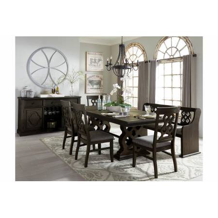 5559N Arasina Dining Table + 4 Side Chairs + Bench with Curved Arms