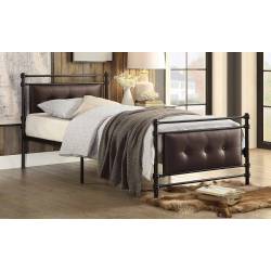 Jayla Button Tufted Upholstered Metal Platform Bed - Black-Brown