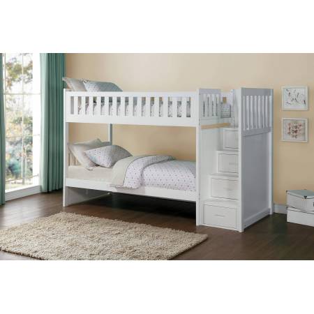 Galen Twin over Twin Bunk Bed with Step Storage - White