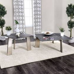 SHANNON 2PC SETS END/COFFEE TABLE Tempered Stone & Satin Plated