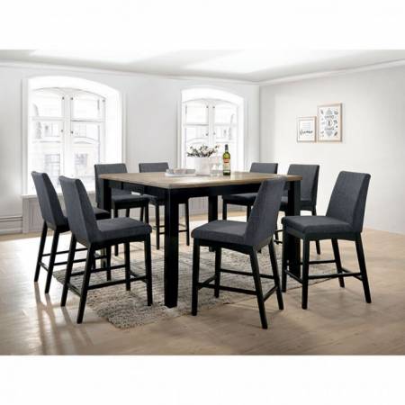 MARIAM 9PC SETS COUNTER HT. TABLE Wire-Brushed Oak & Black finish