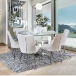IZZY 7PC SETS DINING TABLE + 6 SIDE CHAIR Silver & white finish