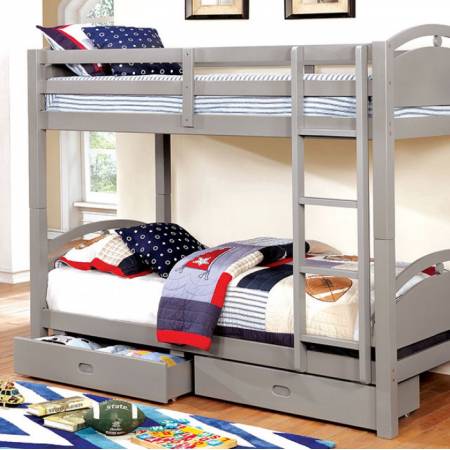 BEJA TWIN/TWIN BUNK BED W/ 2 DRAWERS Gray