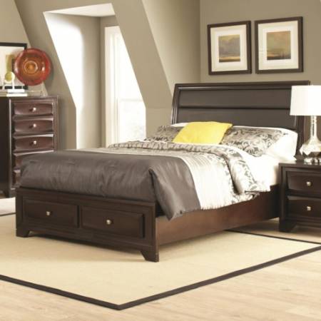 Jaxson Queen Bed with Upholstered Headboard and Storage Footboard